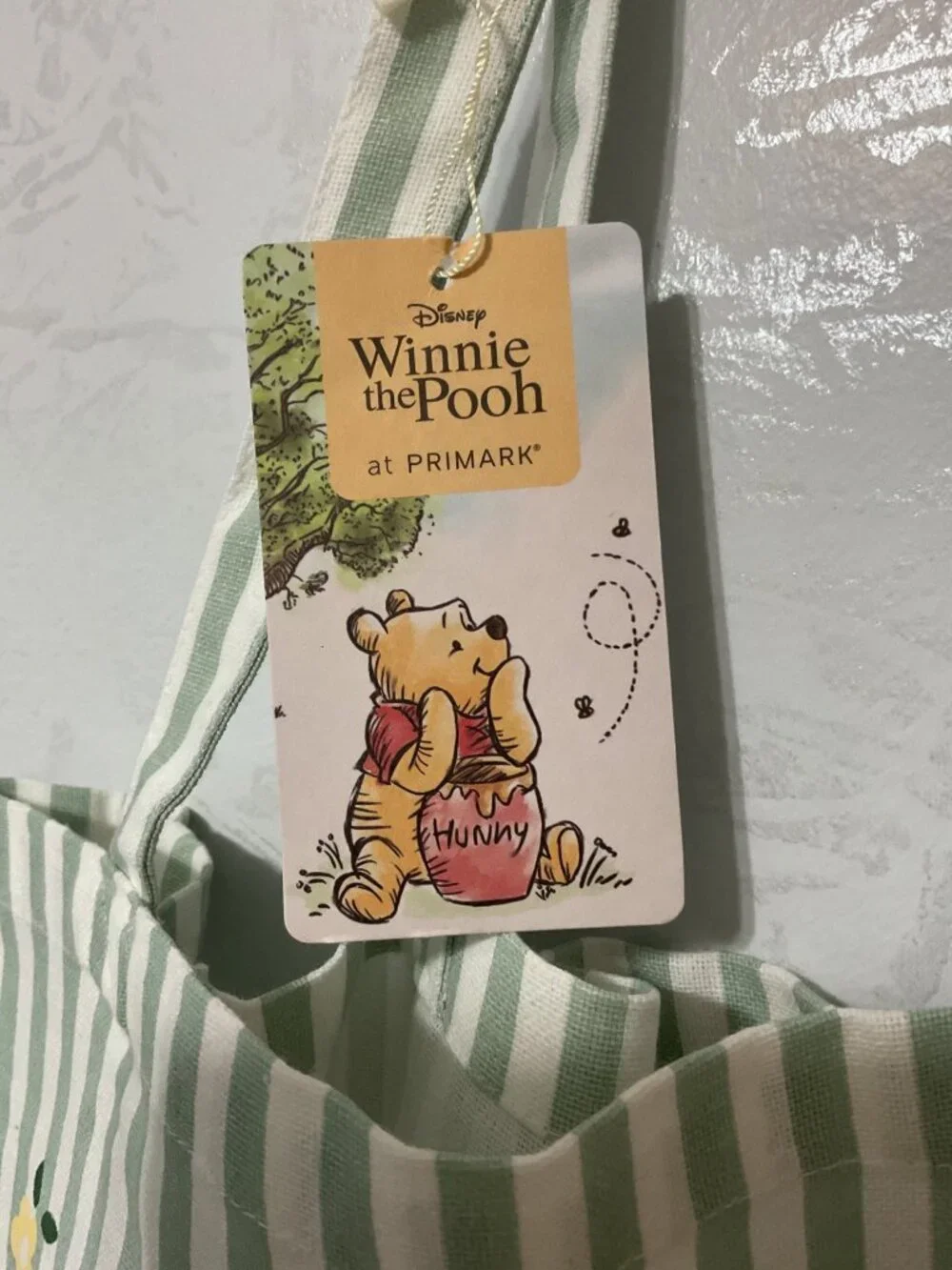 Disney x Primark Winnie the Pooh Sage Green and White Striped Cotton Canvas Tote